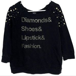 French terry 3/4 statement sleeves raglan top - Black